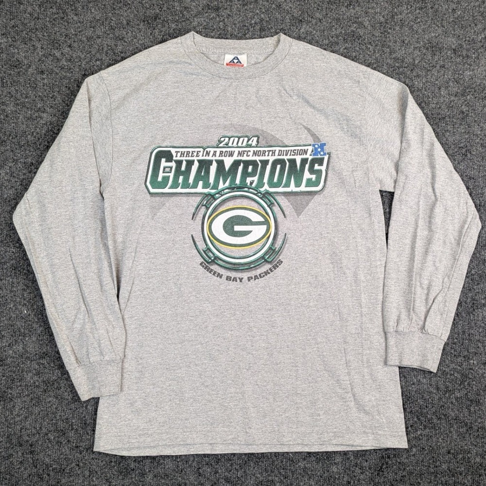 Alstyle Green Bay Packers 2004 NFC North Champions Long Sleeve Shirt Mens M Gray